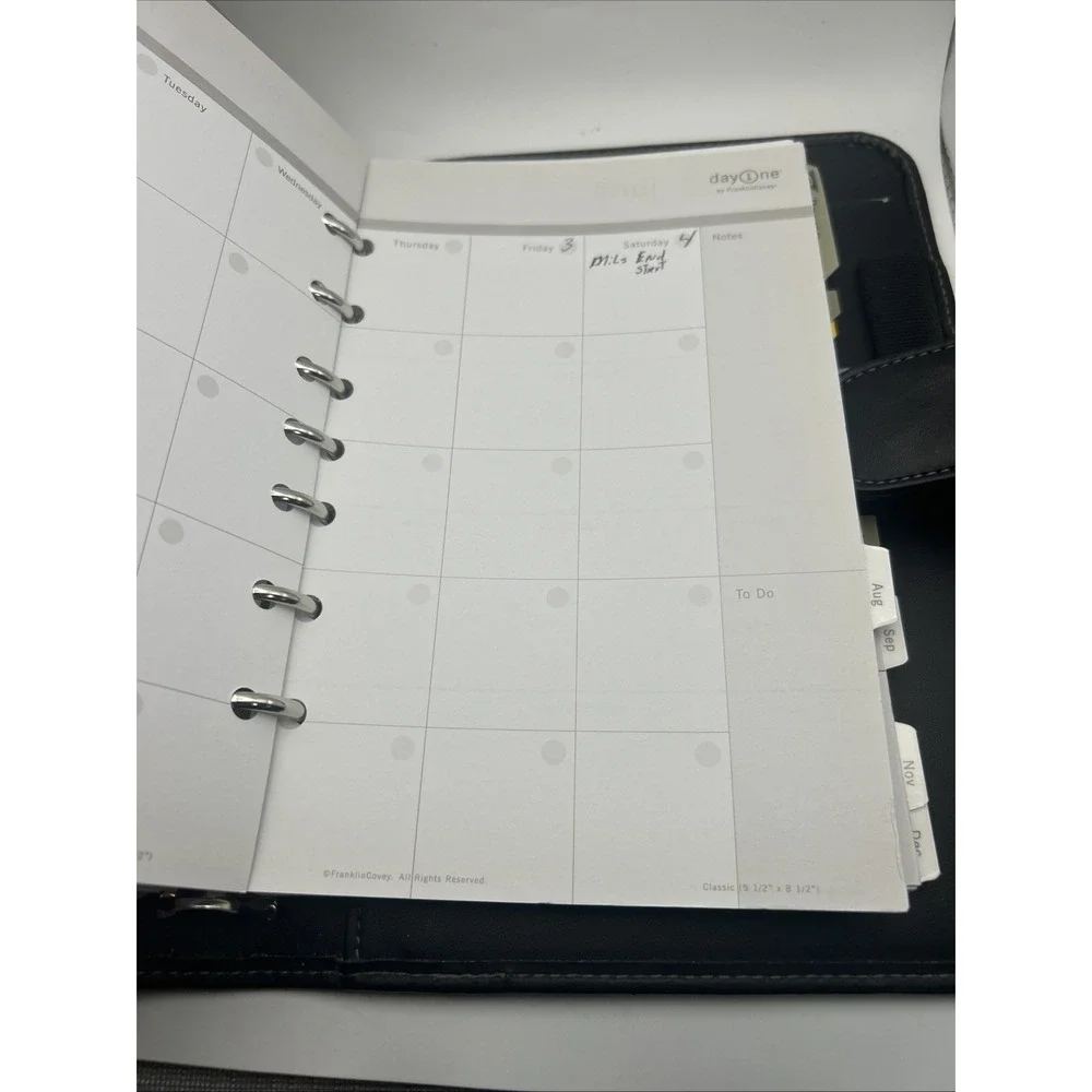 Franklin Day One Snap‎ Closure 3-Ring Classic Planner, Black, 8.5